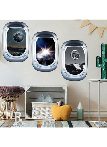 BPA 3D Planets Window Wall Stickers Universe Galaxy Fake Window Wall Decals Removable Planet Star Wall Art Poster Mural for Kids Nursery Bedroom Home Decoration