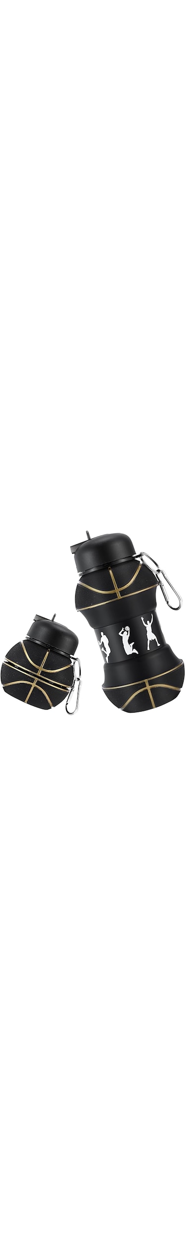 Azonee Collapsible Water Bottle, Kids Sports Ball Shaped Drinking Cup Foldable BPA Free Leakproof Lightweight Silicon Jug School Lunch Mug Team Gift Travel (Basketball Black 550ml/18.6oz)