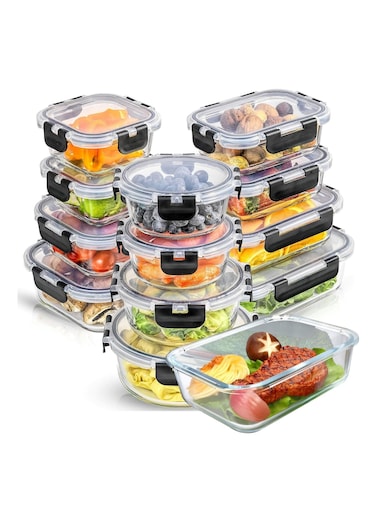 Tycom Glass Meal Prep Containers 12 Pack Glass Food Storage Containers with Lids Glass Lunch Box Glass Bento Box Lunch Containers Portion Control Airtight 12 Pieces.