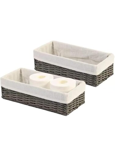 VELORA 2-Pack Woven Storage Baskets &ndash; Boho Organizer, Decorative Wicker Bin, Over-the-Toilet Paper Holder, Shelf Storage Basket for Bathroom, Bedroom &amp; Home D&eacute;cor
