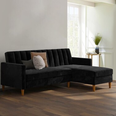 Karnak Klippan 3-Seater L-Shape Velvet Sofa - Black
