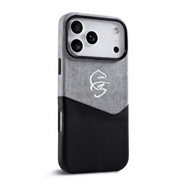 F3 iPhone 17 Pro Max Leather Case &ndash; BUVU Fazaa Hard Slim Cover Black/Grey