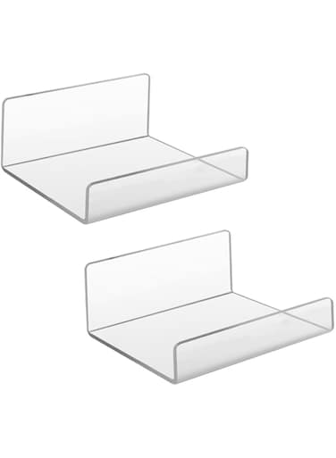 NALACAL 2Pcs Clear Acrylic Floating Shelf for Wall Mounted, Adhesive Hanging Shelves No Drill, Small Wall Display Shelf for Plant Pot, Speaker, Security Camera, Room Decor