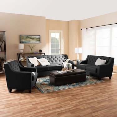 Karnak Chestil Hill Premium Polyester Sofa - Black, Three Seater