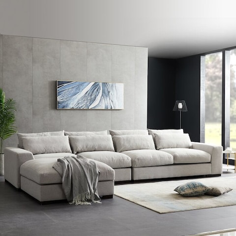 Karnak Overstuffed 5-Seater Linen L-Shape Corner Sofa - Beige