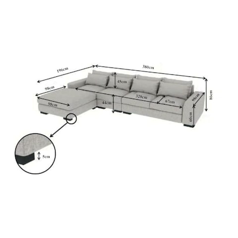 Karnak Overstuffed 5-Seater Linen L-Shape Corner Sofa - Beige