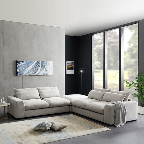 Karnak Overstuffed 5-Seater Linen L-Shape Corner Sofa - Beige