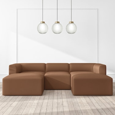 Karnak Aron 5-Seater Faux Leather U-Shape Sofa - Brown - Mud Brown