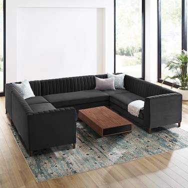 Karnak Bluet 8-Seater Velvet U-Shape Corner Sofa - Black