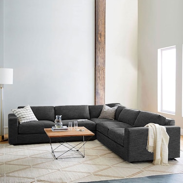 Karnak Aliana 5-Seater Linen L-Shape Sofa - Black