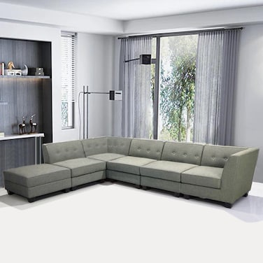 Karnak Modular 6-Seater Linen L-Shape Sofa - Dark Silver