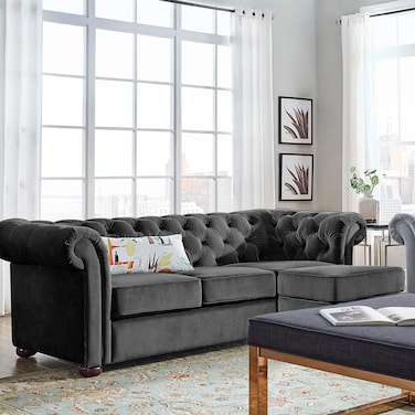 Karnak Barcelona 3-Seater Velvet L-Shape Sofa - Black