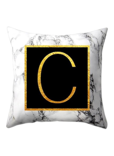 Pattern Letter C Printed Pillow Case Polyester White/Black/Gold 45x45centimeter