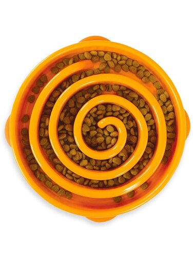 Outward Hound Fun Feeder Slo Bowl, Slow Feeder Dog Bowl, Large/Regular, Orange