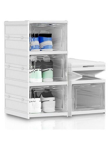 T Tersely Sturdy &amp; Clear Foldable Shoe Storage Organizer - Stackable Plastic Boxes for Sneakers &amp; Shoes - Container &amp; Rack System (3-Layer)