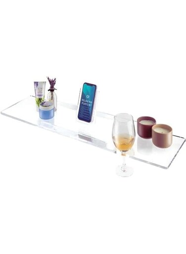 Rebecca Luxurious Bath, 36" Clear Bathtub Tray Caddy Tub Shelf - Spa Board Luxury Bathroom Bath tub Table - Waterproof Acrylic Tub Caddy Fits Across Bathtubs - Book Rack, iPad and Wine Glass Holder