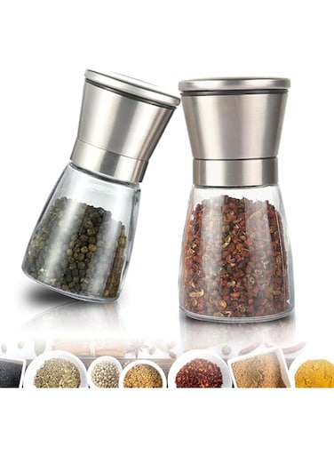 Salt and Pepper Grinder，Wolii 2-Pack Stainless Steel Salt &amp; Pepper Grinders Refillable Set with Adjustable Coarseness for Sea Salt, Black Peppercorn, Spices