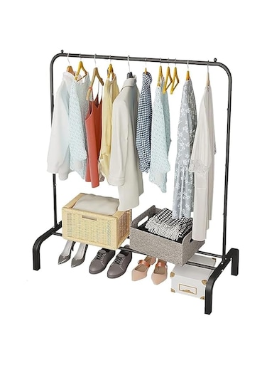 Sulfar 2 Storage shelf Stand with 2 Clothes Rail and Rolling - Black