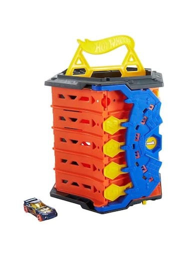 Hot Wheels Roll Out Raceway Track Set, Storage Bucket Unrolls into 5-Lane Racetrack