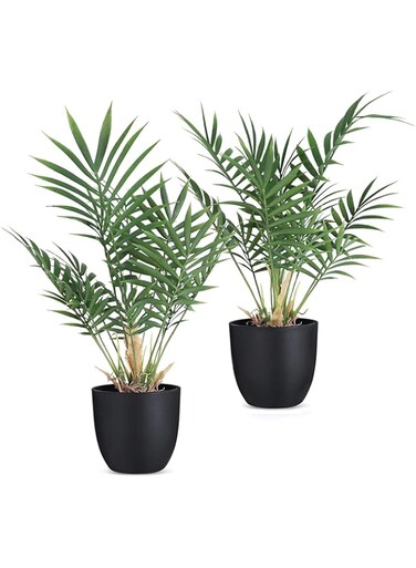 Angju 2 Pack Fake Plant with Pot 35cm Desk Plant Artificial Potted Plant in Matte Black Pot Greenery Aesthetic House Plants for Home Decor Indoor Bathroom Table Shelf Desk Office Decoration