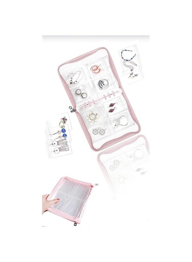 Sweet seven Transparent Jewelry Storage Book , with 70 Grids + 60 Thicken PVC Bags for Rings, Necklaces, Bracelets, Studs, and Earrings, Portable Anti-Oxidation Travel Organizer with Zipper Closure