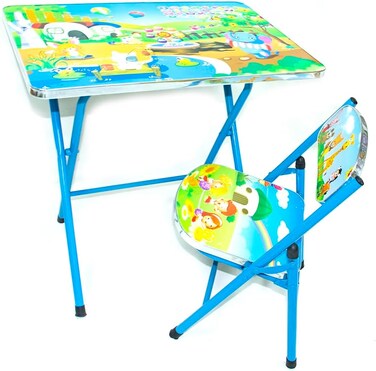 Kids Folding Study Table &amp; Chair Set &ndash; Compact &amp; Portable   Table size: 60x40x54cm, Chair size: 28x28x50cm
