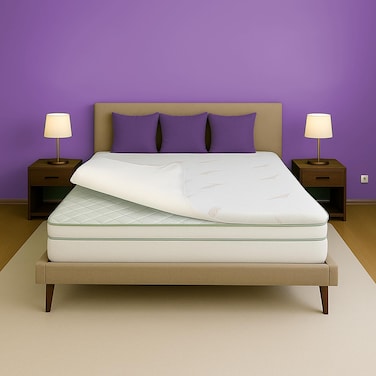 Kurlon Memory Foam Mattress Topper   Anti-Skid Fabric with Cool &amp; Copper Yarn   Adaptive Pressure Relief   Back Support   Optimal Comfort for All Sleep Positions   King Size (200x180x5)