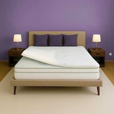 Kurlon HR Foam Mattress Topper   Pressure Relief   Anti-Skid Fabric   Cool &amp; Copper Yarn   Back Support &amp; Temperature Regulation   Anti-Sagging   2-Year Warranty   Queen Size 200 x 160 x 5 cm