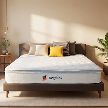 Sleepwell Executive Bonnell Spring Mattress, Firm Spinal &amp;amp; Full Back Support, Plush Top with Cool Foam &amp;amp; Anti-Skid Fabric, Eco-Friendly, Durable, 5-Year Warranty King   200x180x25 cm