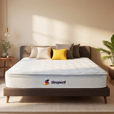 Sleepwell Executive Bonnell Spring Mattress, Firm Spinal &amp;amp; Full Back Support, Plush Top with Cool Foam &amp;amp; Anti-Skid Fabric, Eco-Friendly, Durable, 5-Year Warranty Single   200x90x25 cm