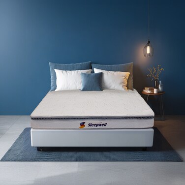 Sleepwell Executive Pocket Spring Mattress, Medium Firm, Plush Comfort, Spinal Support, Zero Partner Disturbance, Durable Foam, Premium Quality, 5-Years Warranty, Super King Size   200x200x25 cm