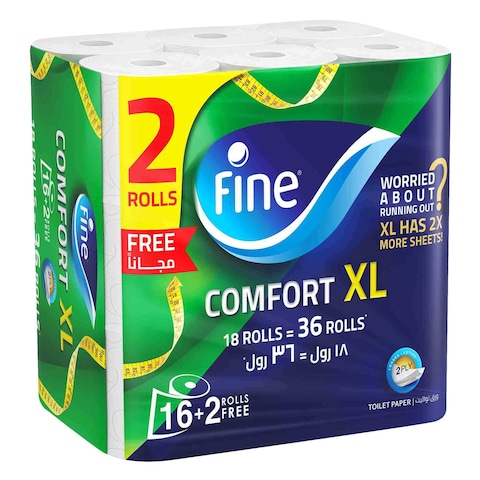 Fine Comfort Extra Long Toilet Paper Roll 16 Roll + 2 Roll Free White