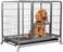Dog cage with Removable tray and Lockable wheels, Suitable for small-medium sized dogs, Heavy-duty dog crate strong metal pet kennel playpen, Open top design for outdoor indoor use (93 cm)