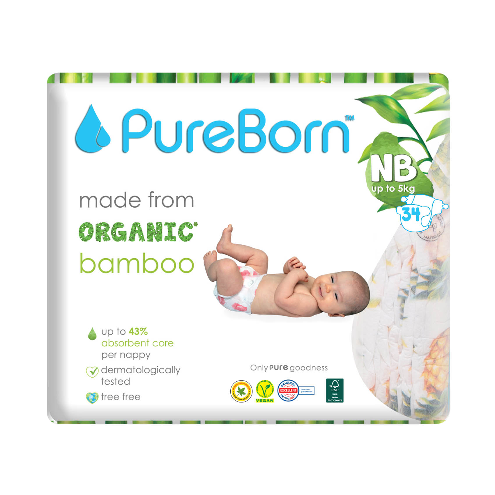 Pureborn New Born Disposable Diaper Pants 1-3kg 34 Diapers