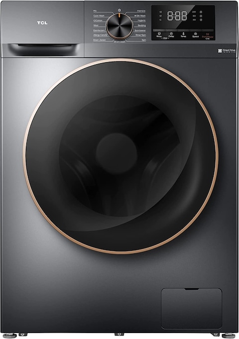 TCL 10KG Direct Drive Front Loading Washing Machine, 1200 RPM 15 Programs, Fully Automatic Washer With Inverter Motor, LED Display, Delay Start &amp; Child Lock, 5 Stars Rating, Dark Grey, P210FLG