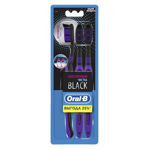 Oral-B Toothbrush - Size 40 Medium - 3 Brushes - Black