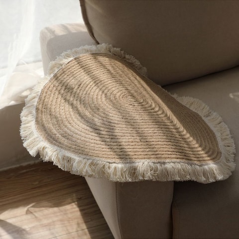 Hand Woven Jute Tassel Round Living Room Carpet With Anti Slip Bottom (Size 80CM)
