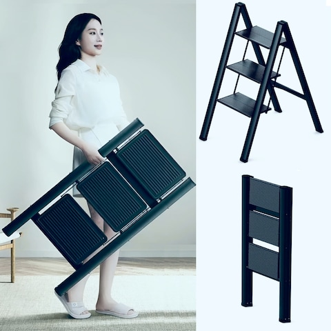 HEXAR&reg; Multipurpose Step Ladder Folding Ladder with Anti-Slip Pedal Folding Step Stool Portable Lightweight Foldable Stepladder for Home Kitchen Library Office 150 KG Capacity (3 STEPS)