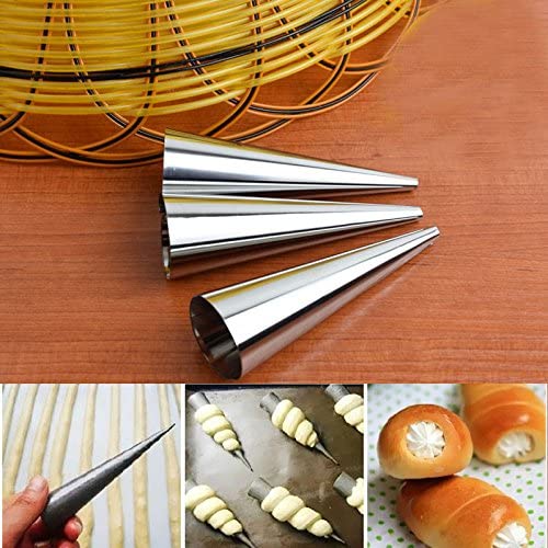 6 Pcs Cream Horn Molds, Stainless Steel Cannoli Forms Puff Pastry Cream Cone Pastry Roll Horn Croissant Baking Tool