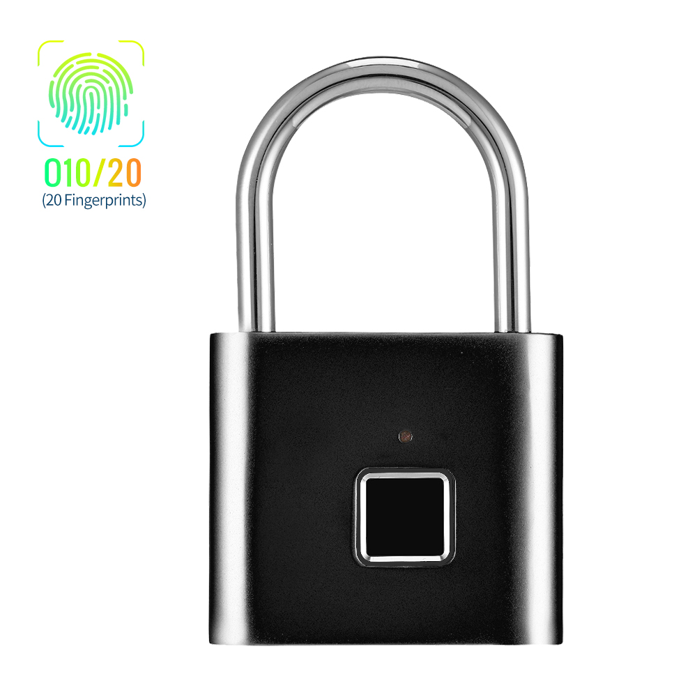 KKmoon-Smart Fingerprint Padlock Small Size Padlock Cabinet Fingerprint Lock Dormitory Anti-theft Lock O10/20 Black