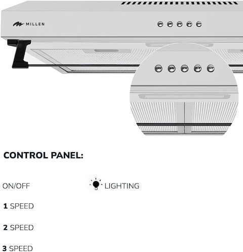 MILLEN 60cm Under Cabinet White Range Hood - MKH 603 WH, 3 Year Warranty