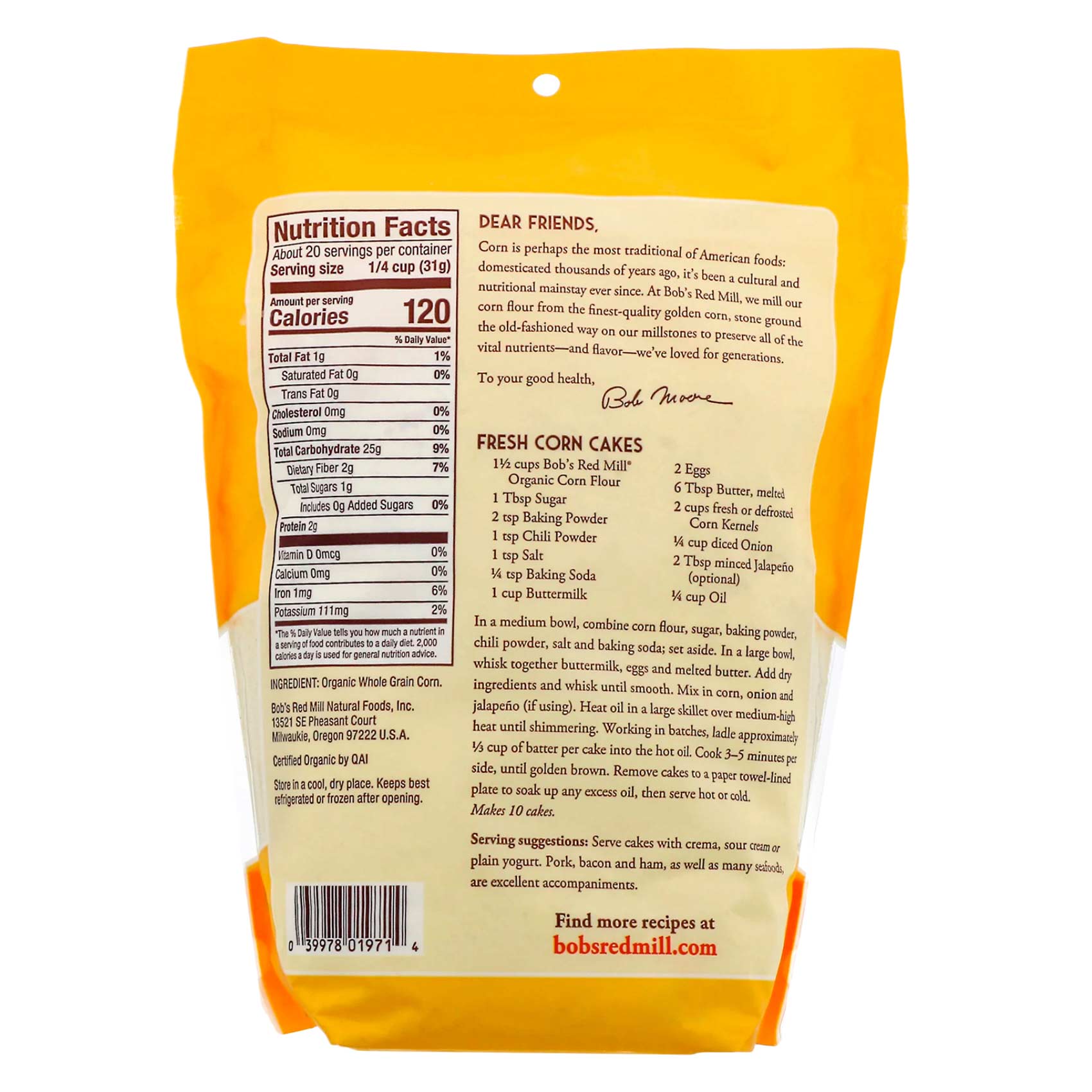 Bob's Red Mill Organic Corn Flour Whole Grain 624 Gram product thumbnail 2