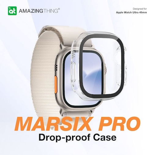 Amazing Thing Marsix Pro designed for Apple Watch Ultra 49mm case cover with built in Tempered Glass Screen Protector - Transparent