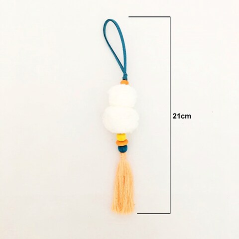 2-Piece Pompom Fluffy Hanging Charms White 33/21cm