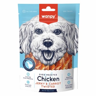 Wanpy Ovan Roasted Chicken Jerky And Carrot Twisted Dog Food 100g
