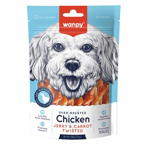 Wanpy Ovan Roasted Chicken Jerky And Carrot Twisted Dog Food 100g