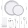 Aiwanto 175Pcs Disposable Dinner Set Dinnerware Set Silver Lace Design Plate Spoon Set for Birthday Anniversary Christmas Party Accessories