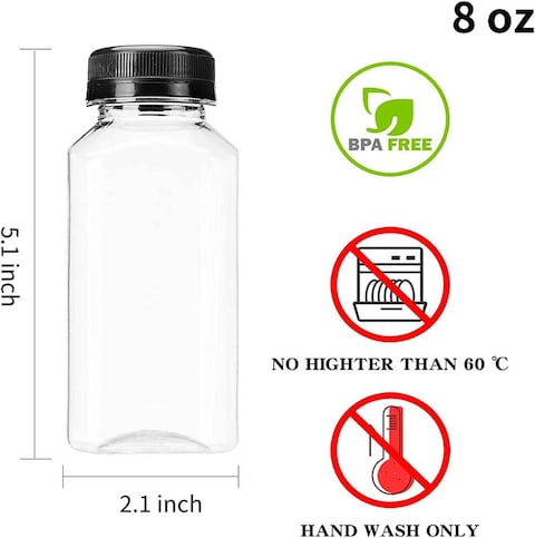 Lavish 250 ml Empty Containers Transparent Plastic Square Bottles With Lids, For Juice Milk Fruit Juice And Many More [12 Units]