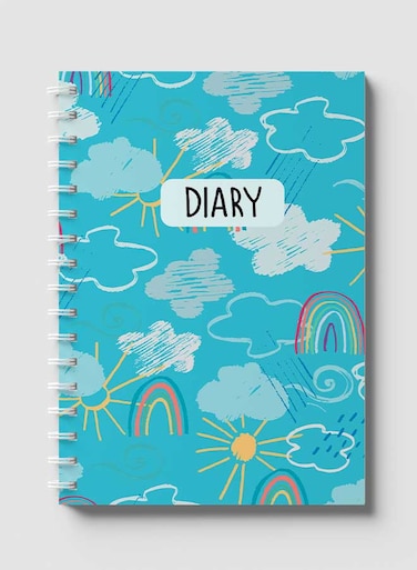 Lowha Spiral Notebook With 60 Sheets And Hard Paper Covers With Mixed Weather Doodle Design, For Jotting Notes And Reminders, For Work, University, School