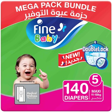 Fine Baby Diapers Size 5 Maxi 11&ndash;18kg Mega Twin Pack 70 Diapers Pack of 2